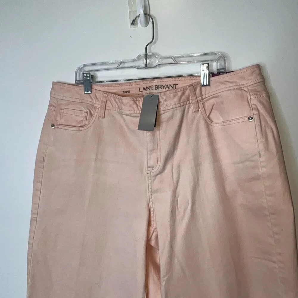 NWT Lane Bryant Pink Denim Capi With Frayed Hem Size 18